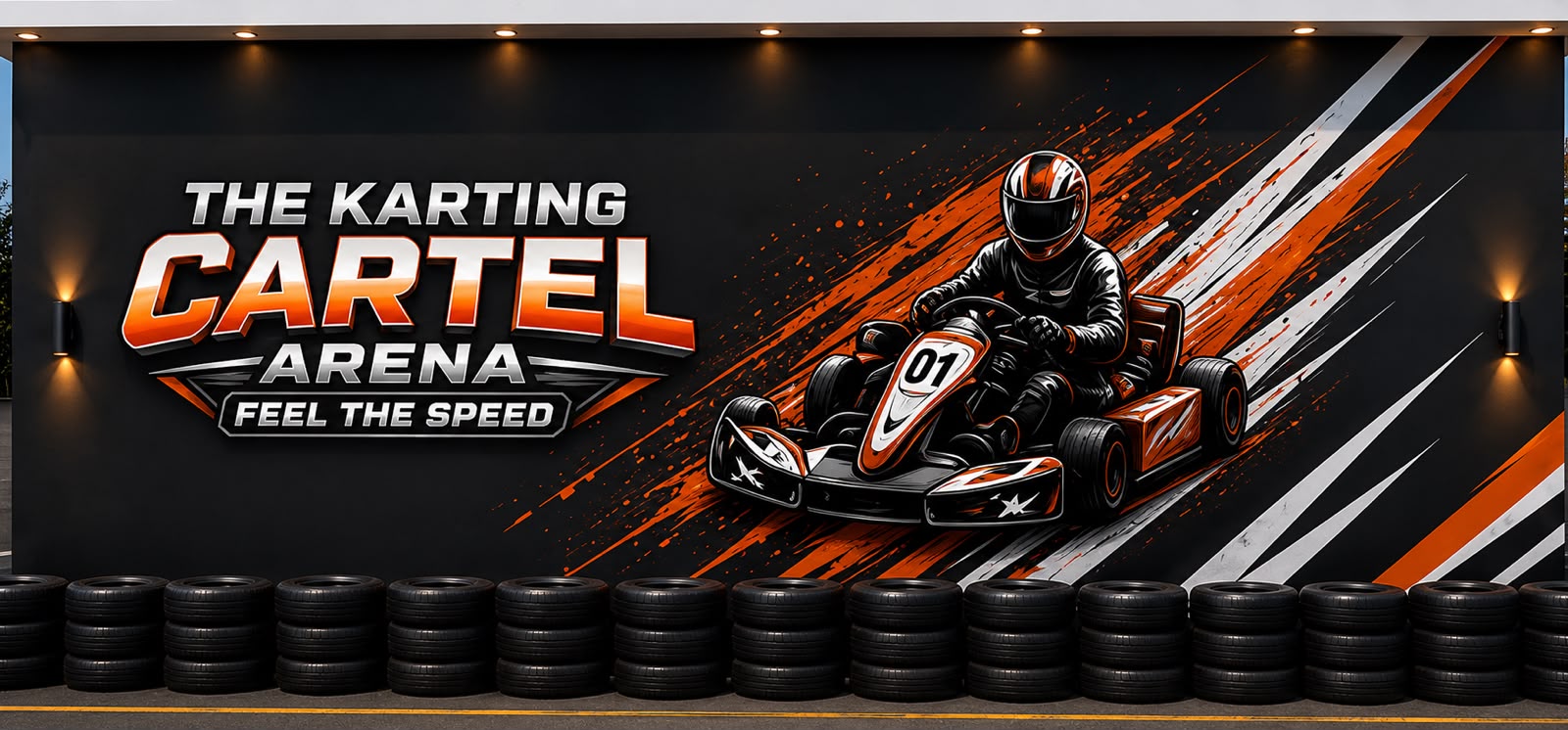 Karts racing under floodlights at the night championship