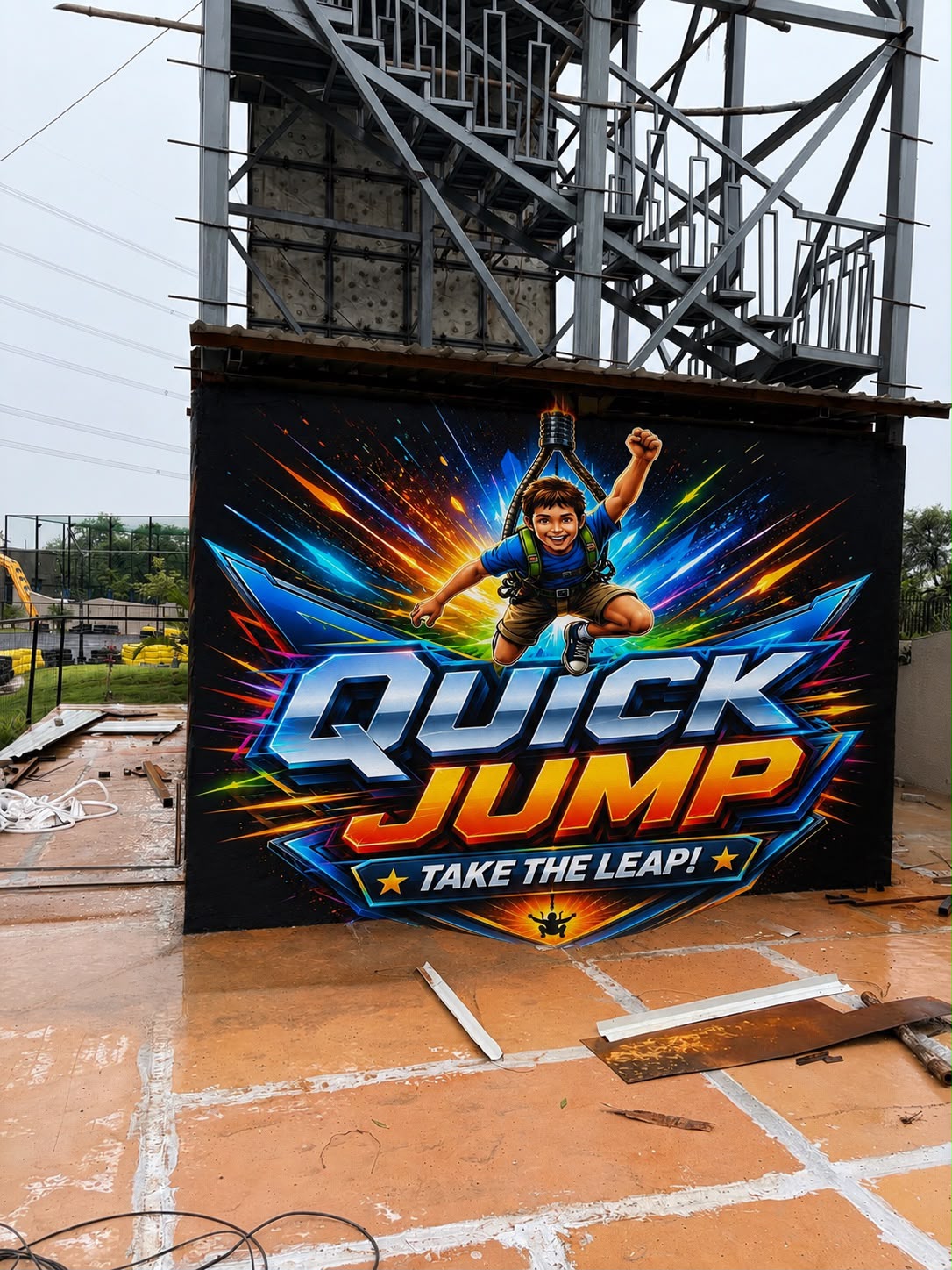 The Quick Jump tower rising above the venue